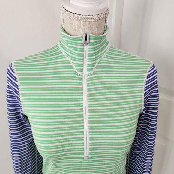 Patagonia Top Womens XS Green Striped Capilene 3 Midweight 1/4 Zip Baselayer - Picture 2 of 15